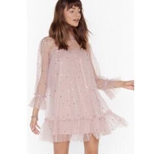 NWT Nasty gal Star Mesh Pink Babydoll Sheer Dress Y2k Fairy Baddie Party Sweet